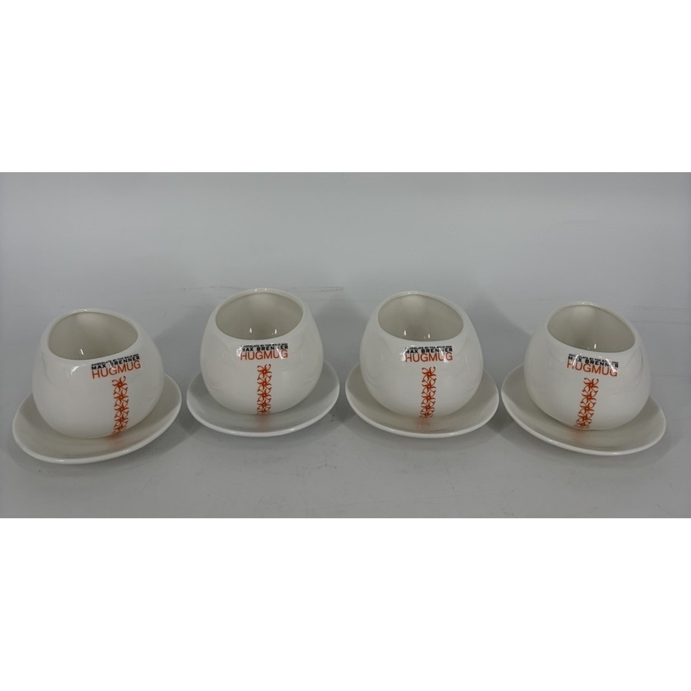 Max Brenner Hugmug Mugs Hot Chocolate by the Bald Man Set of 4 Cup & Saucer